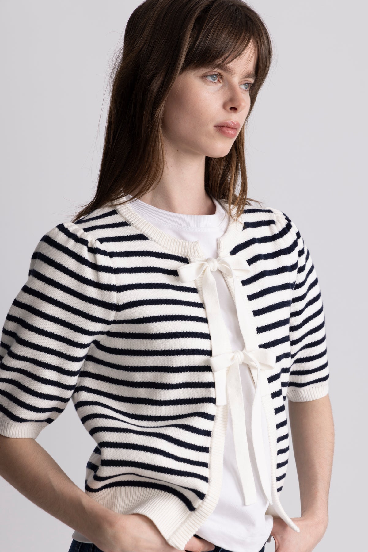Frida Bow Knit - Off White/Blå