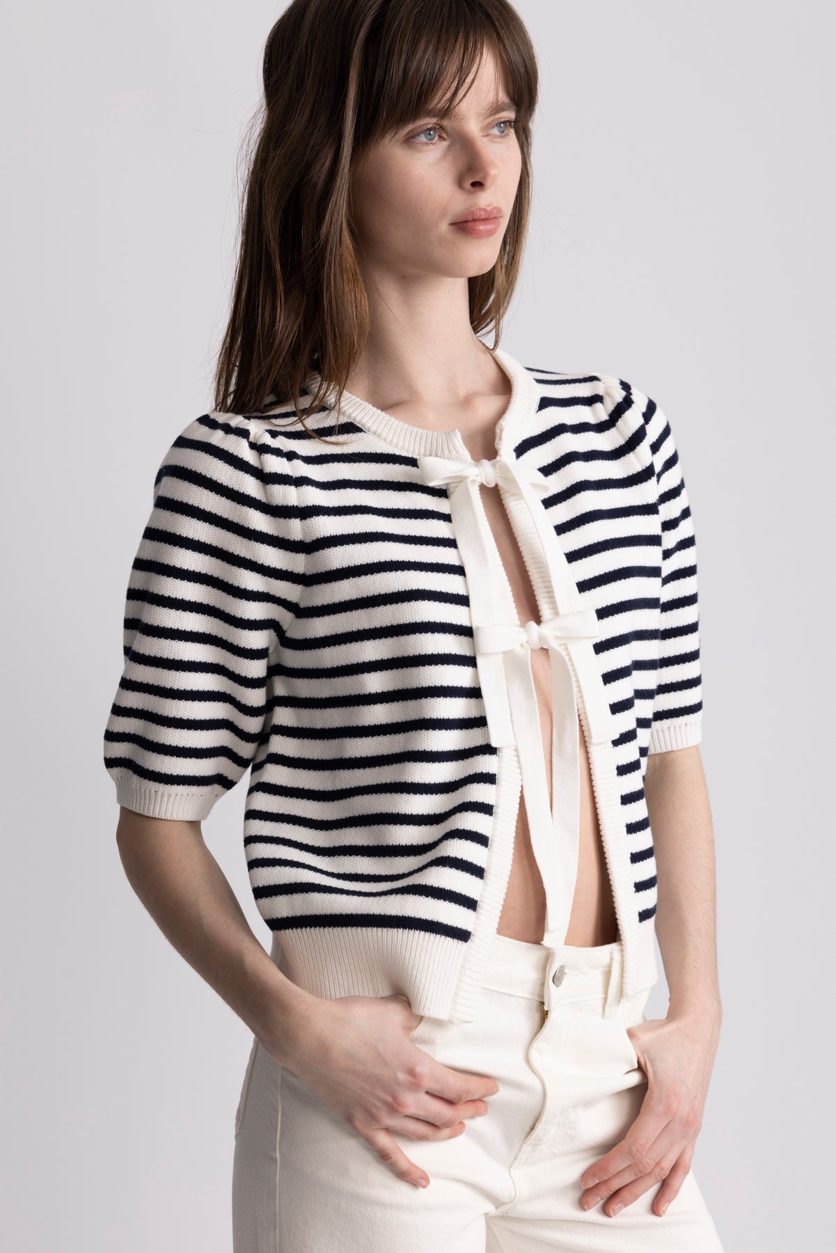 Frida Bow Knit - Off White/Blå