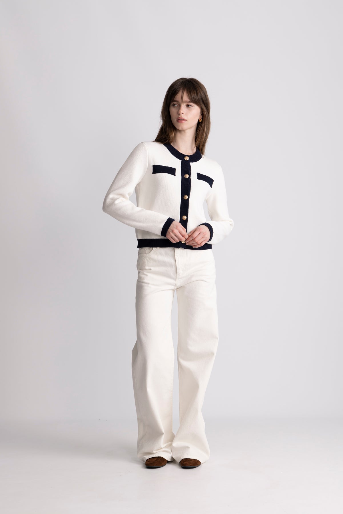 Jeanette Contrast Cardigan - Off White
