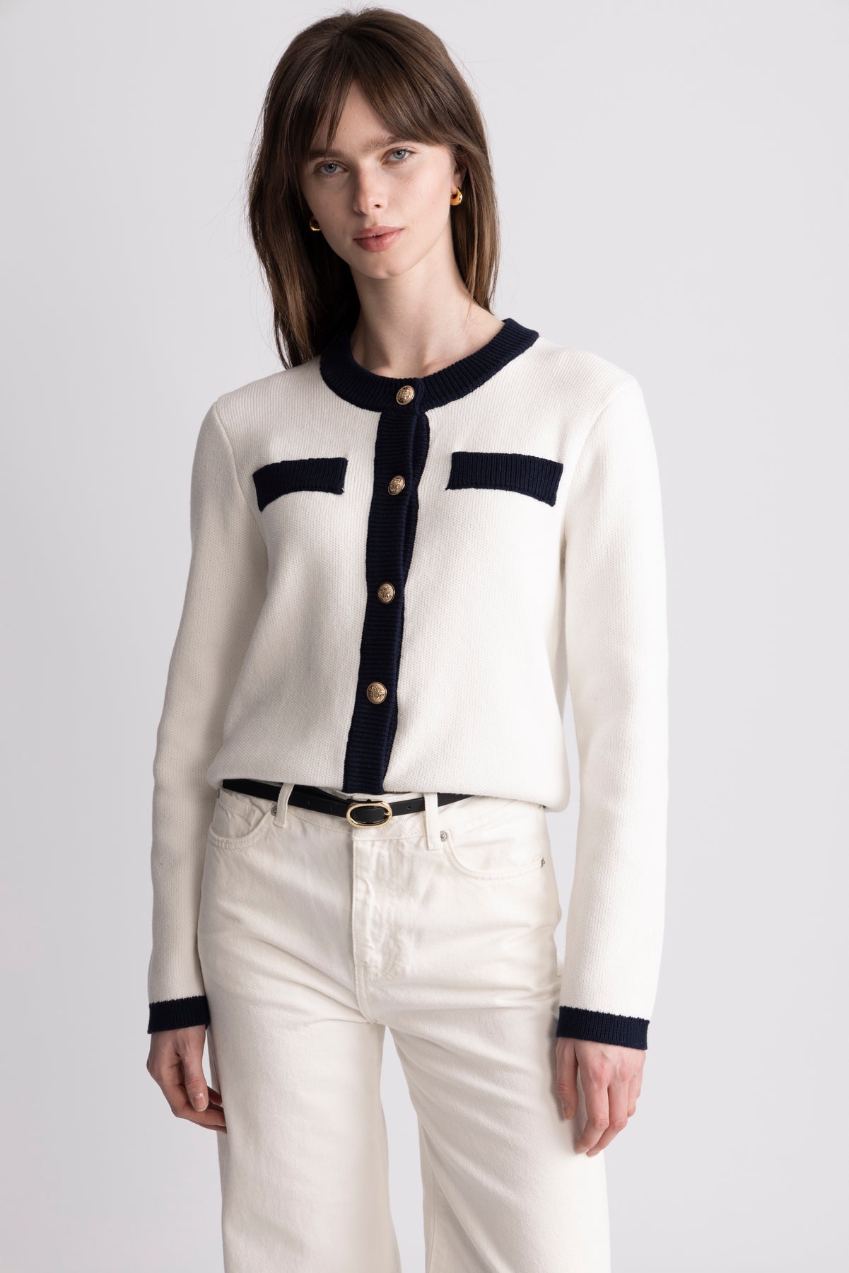 Jeanette Contrast Cardigan - Off White
