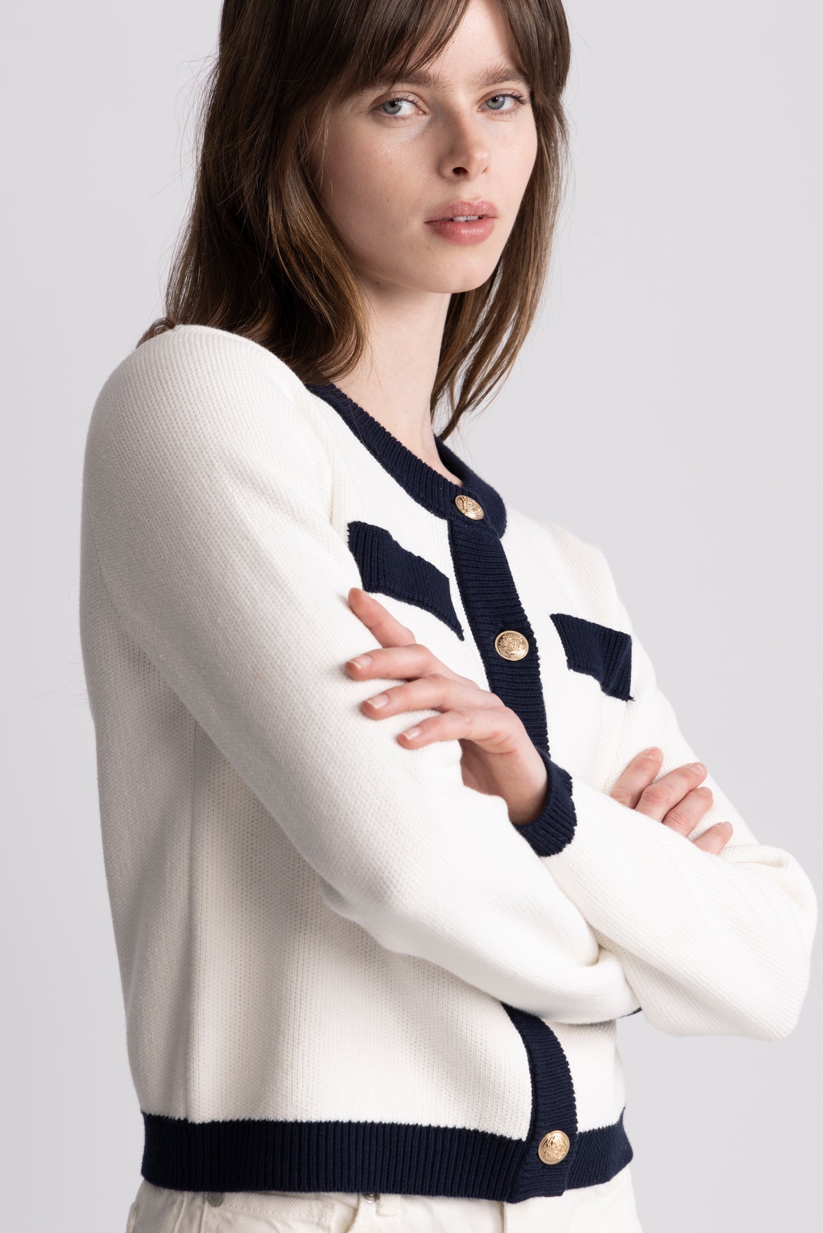 Jeanette Contrast Cardigan - Off White