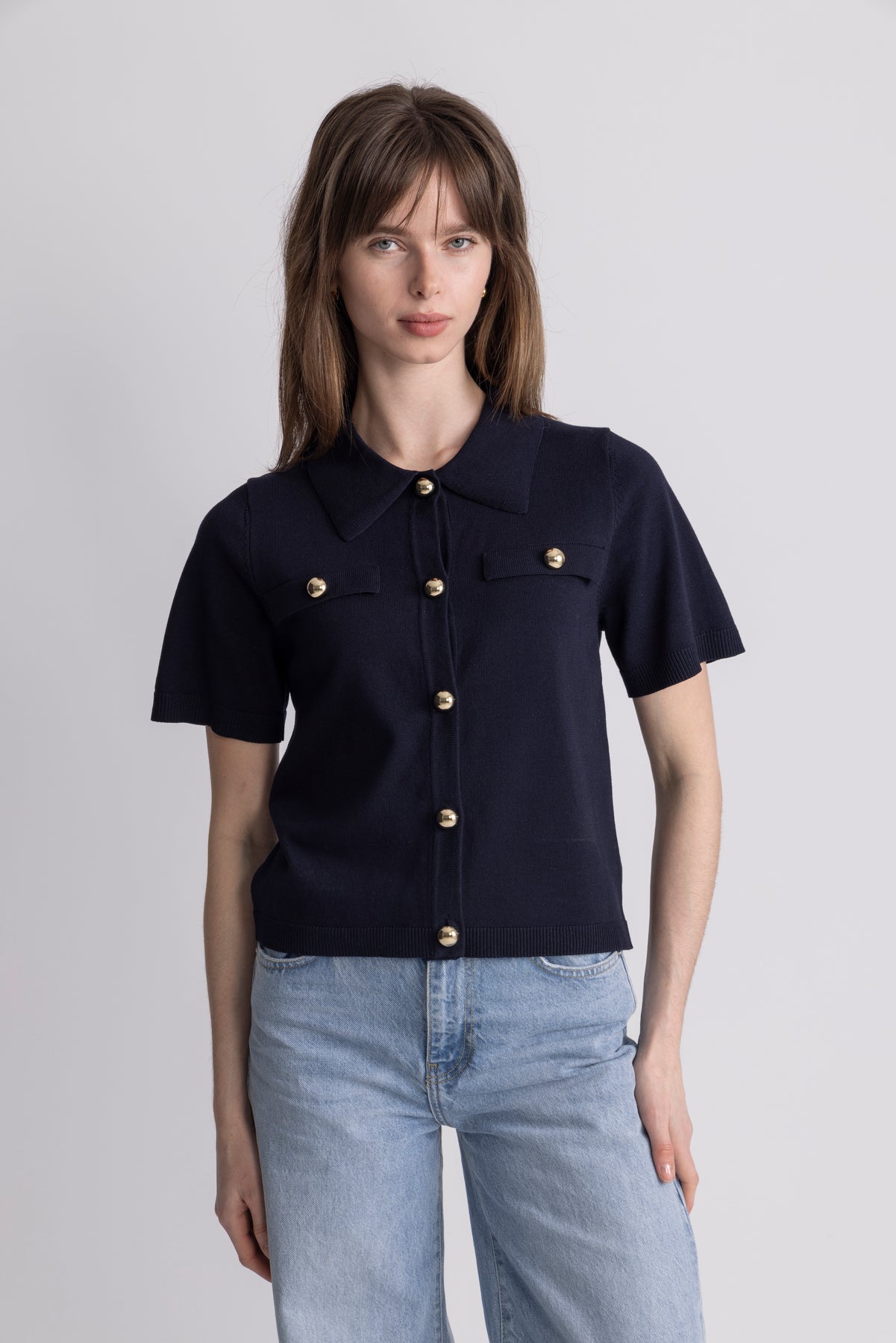 Helen Polo Knit Cardigan - Marinblå