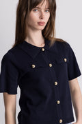 Helen Polo Knit Cardigan - Marinblå