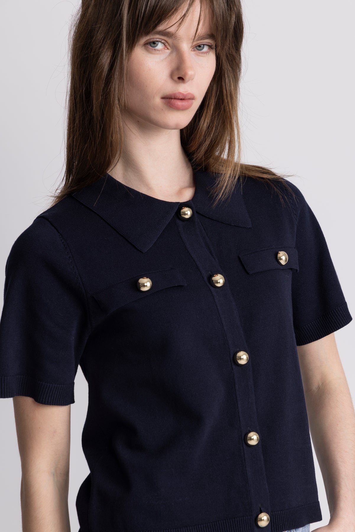Helen Polo Knit Cardigan - Marinblå
