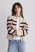Thea Stripe Zip Cardigan - Sand / Navy