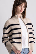 Thea Stripe Zip Cardigan - Sand / Navy