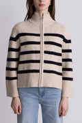 Thea Stripe Zip Cardigan - Sand / Navy