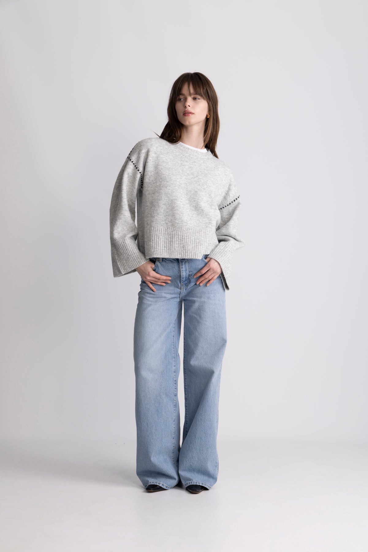 Susan Stitch Sweater - Light Grey Melange