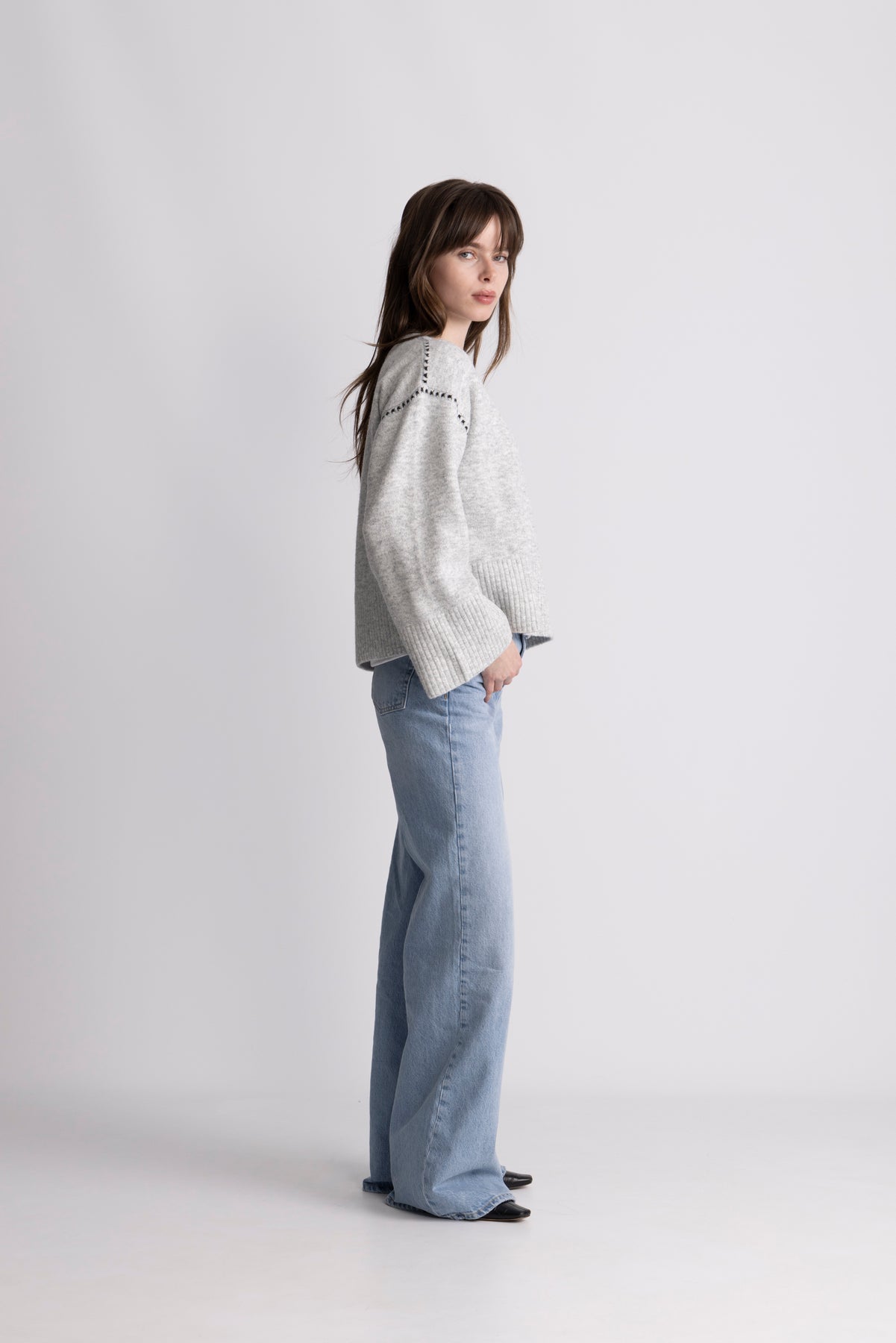 Susan Stitch Sweater - Light Grey Melange