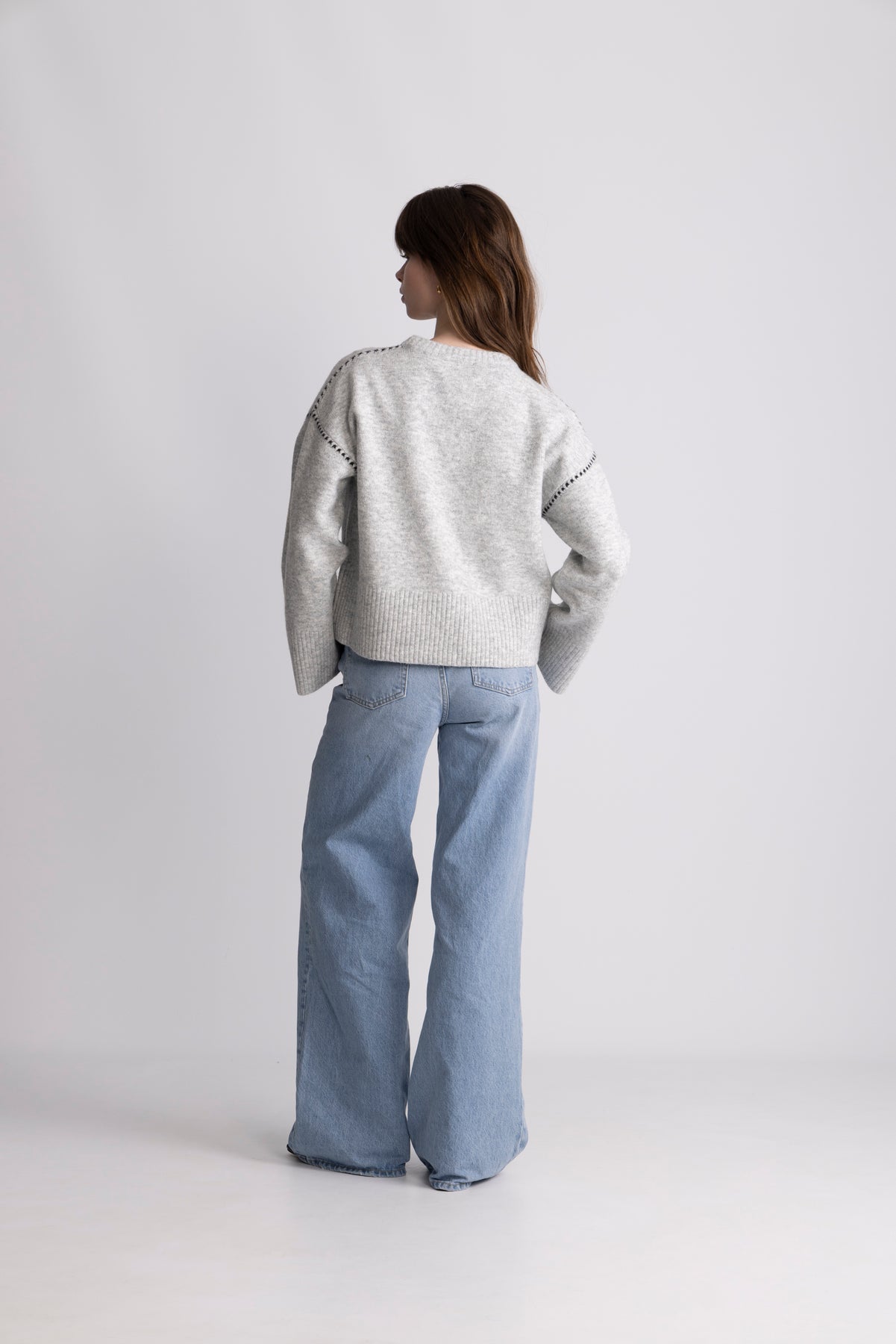 Susan Stitch Sweater - Light Grey Melange