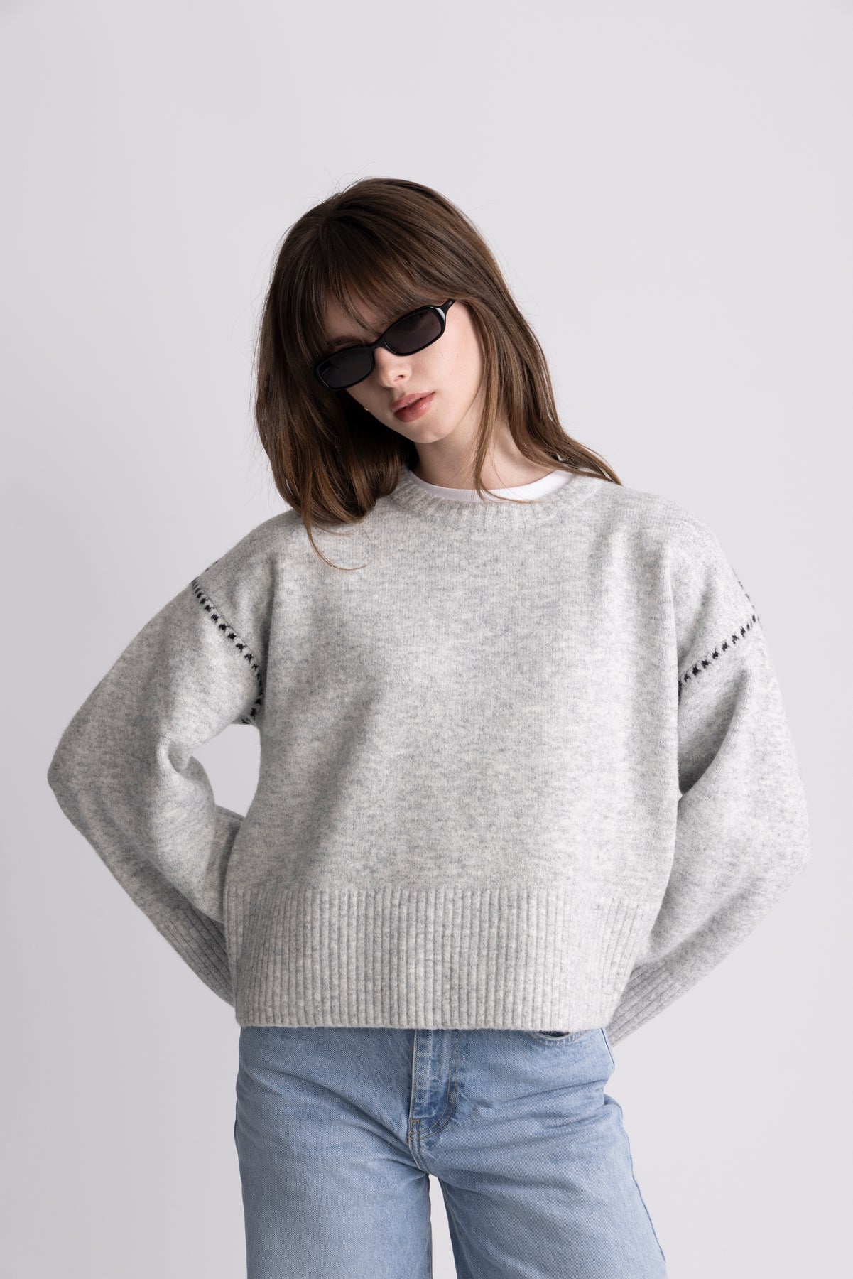 Susan Stitch Sweater - Light Grey Melange