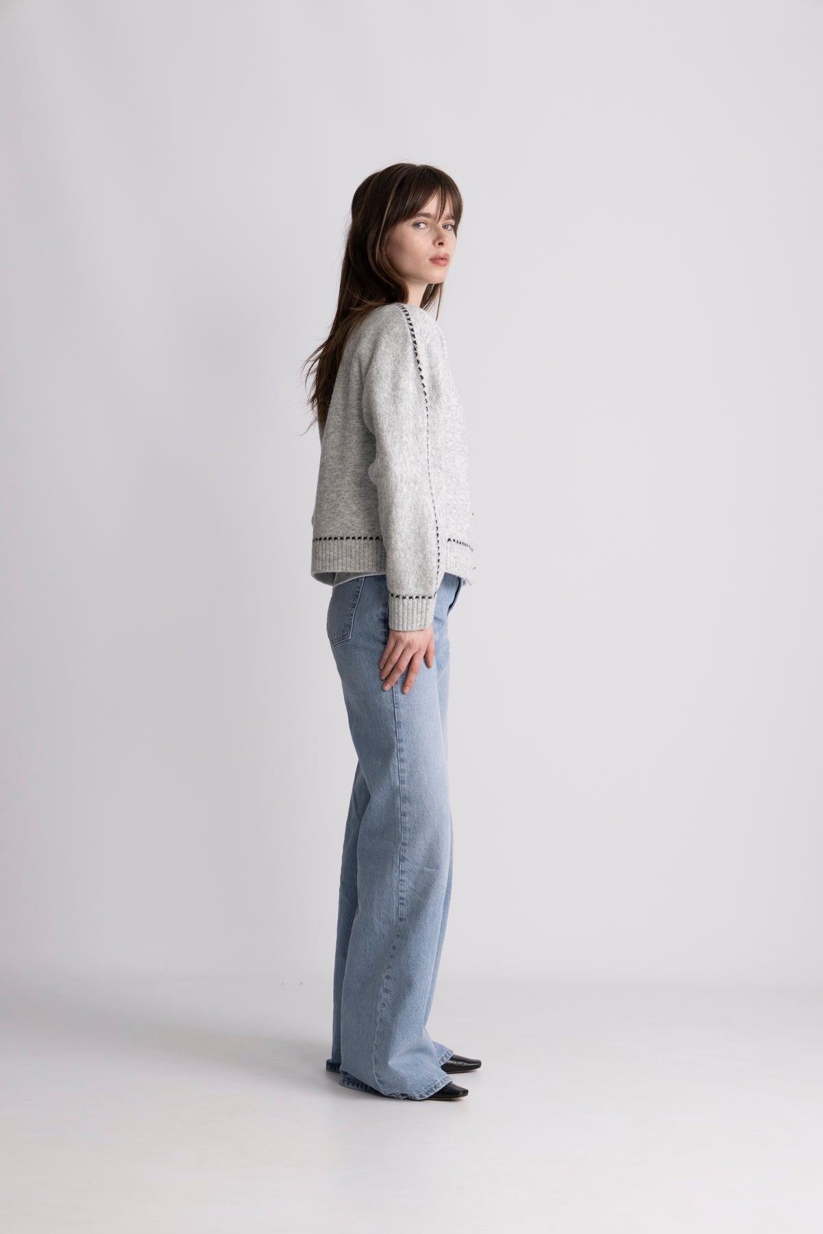 Amalie Stitch Cardigan - Light Grey Melange