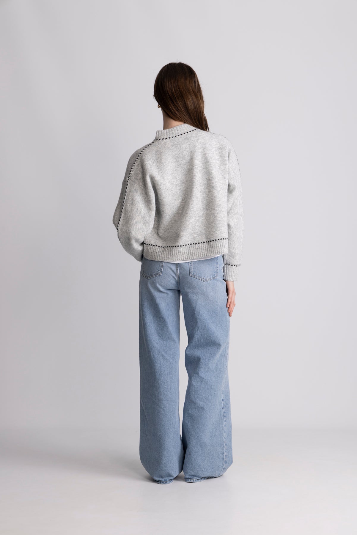 Amalie Stitch Cardigan - Light Grey Melange