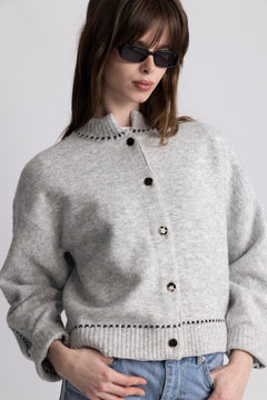 Amalie Stitch Cardigan - Light Grey Melange