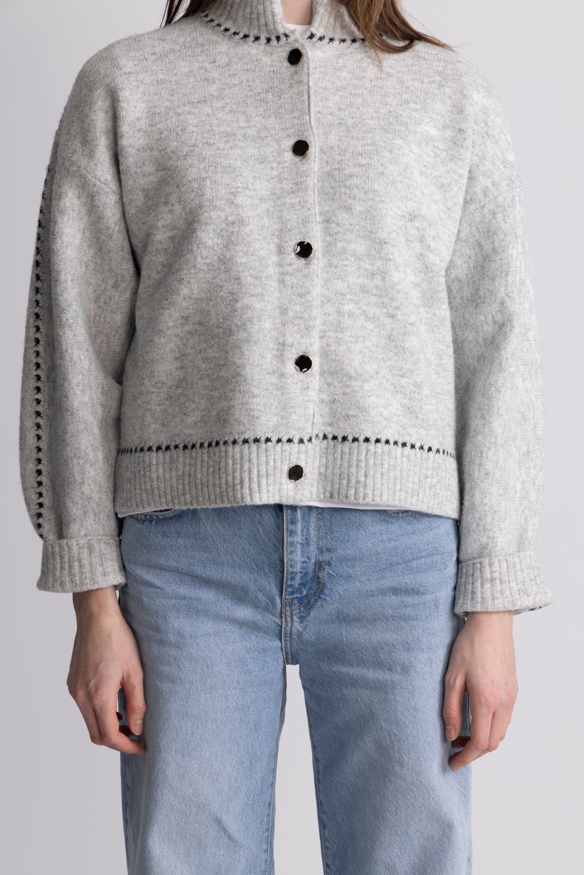 Amalie Stitch Cardigan - Light Grey Melange