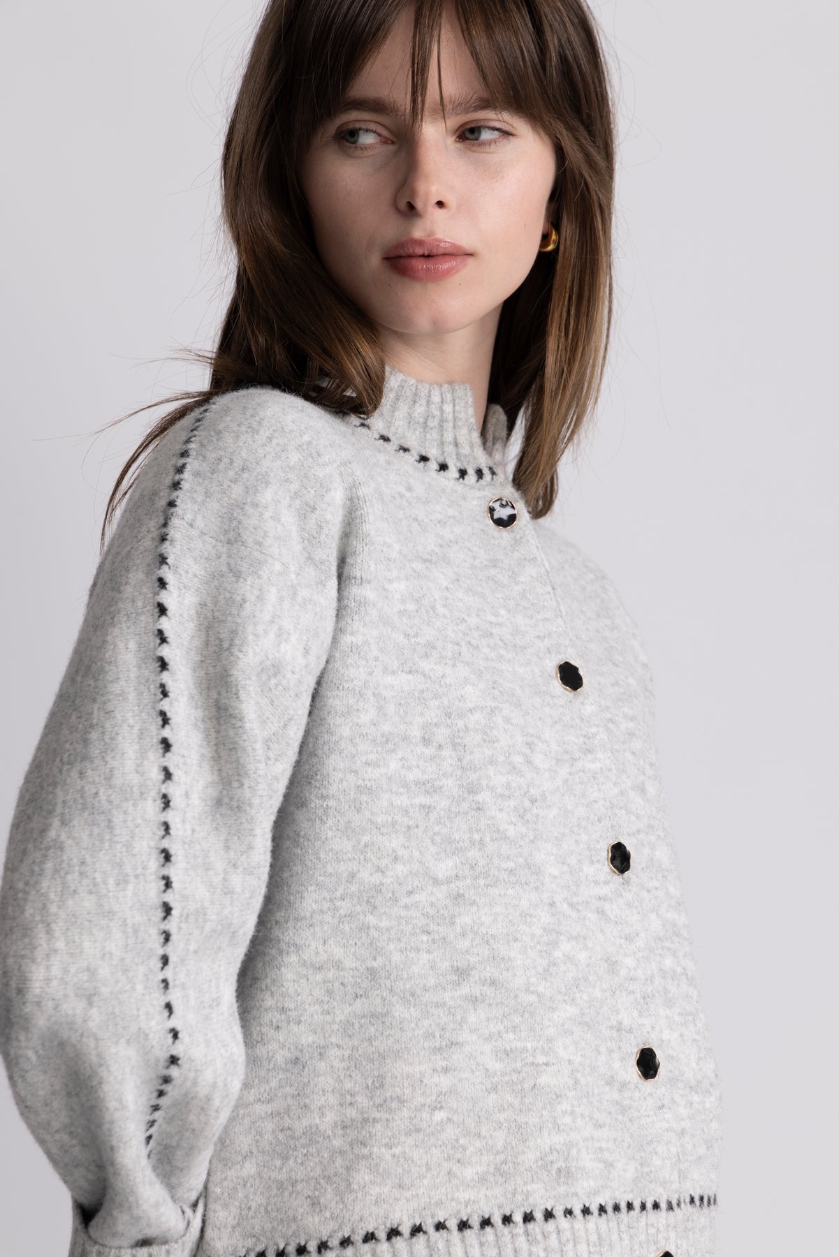 Amalie Stitch Cardigan - Light Grey Melange