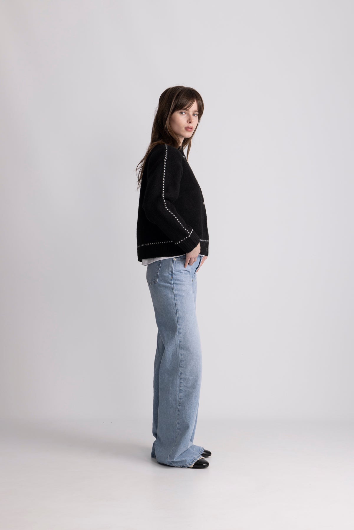 Amalie Stitch Cardigan - Black