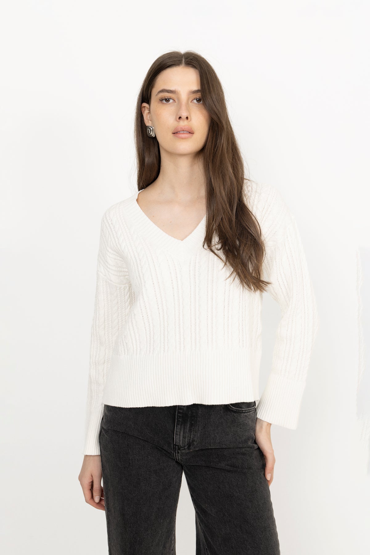 Catherine Cotton Cable Sweater - Cream