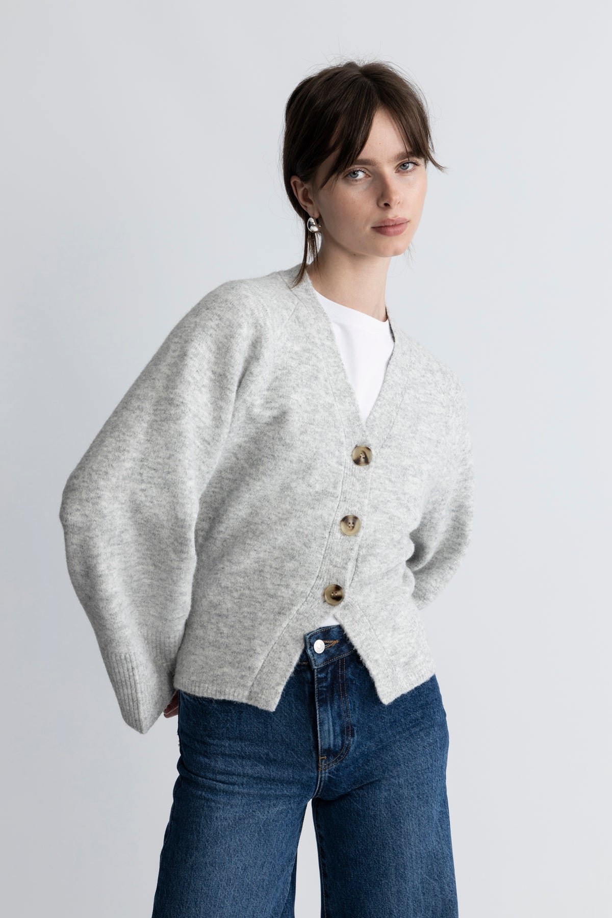 Elisabeth Knit Cardigan - Ljusgrå Melerad
