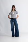 Marte Ss Rib Polo Knit - Marinblå randig