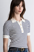 Marte Ss Rib Polo Knit - Marinblå randig