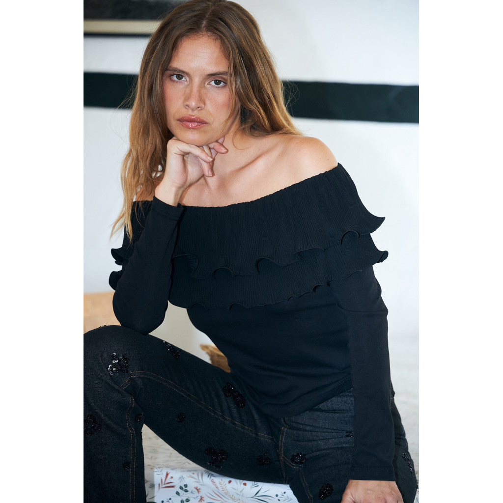 Flounce Blus - Svart