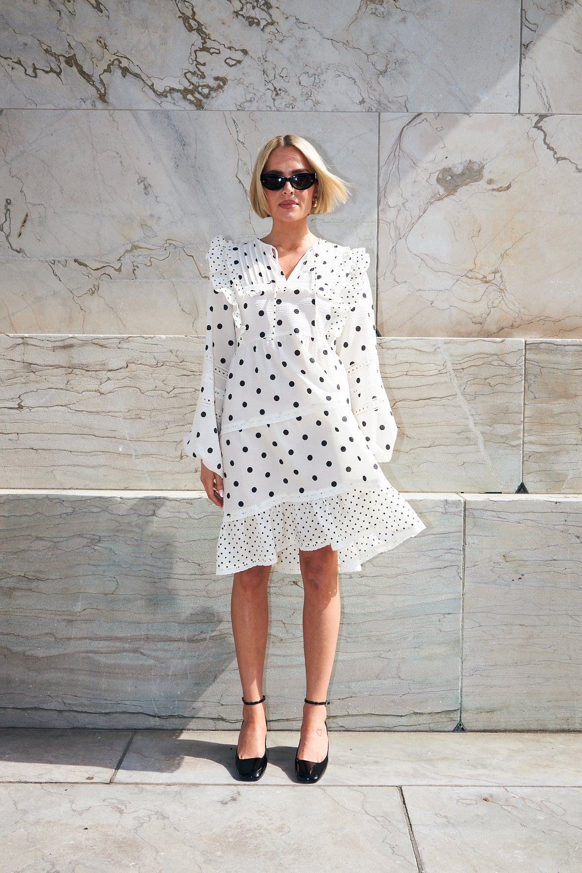 Westerncras Dress - White Polka
