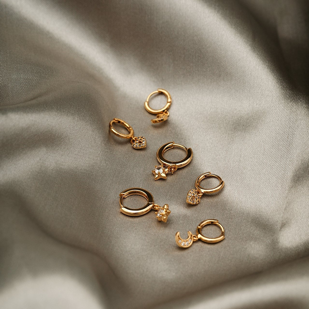 Crystal Star Charm Huggie Hoops - Pale Gold