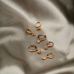 Pave Heart Locket Micro Hoops - Pale Gold