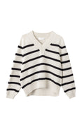 Bayside V-Neck Sweater - Cream Black Stripe