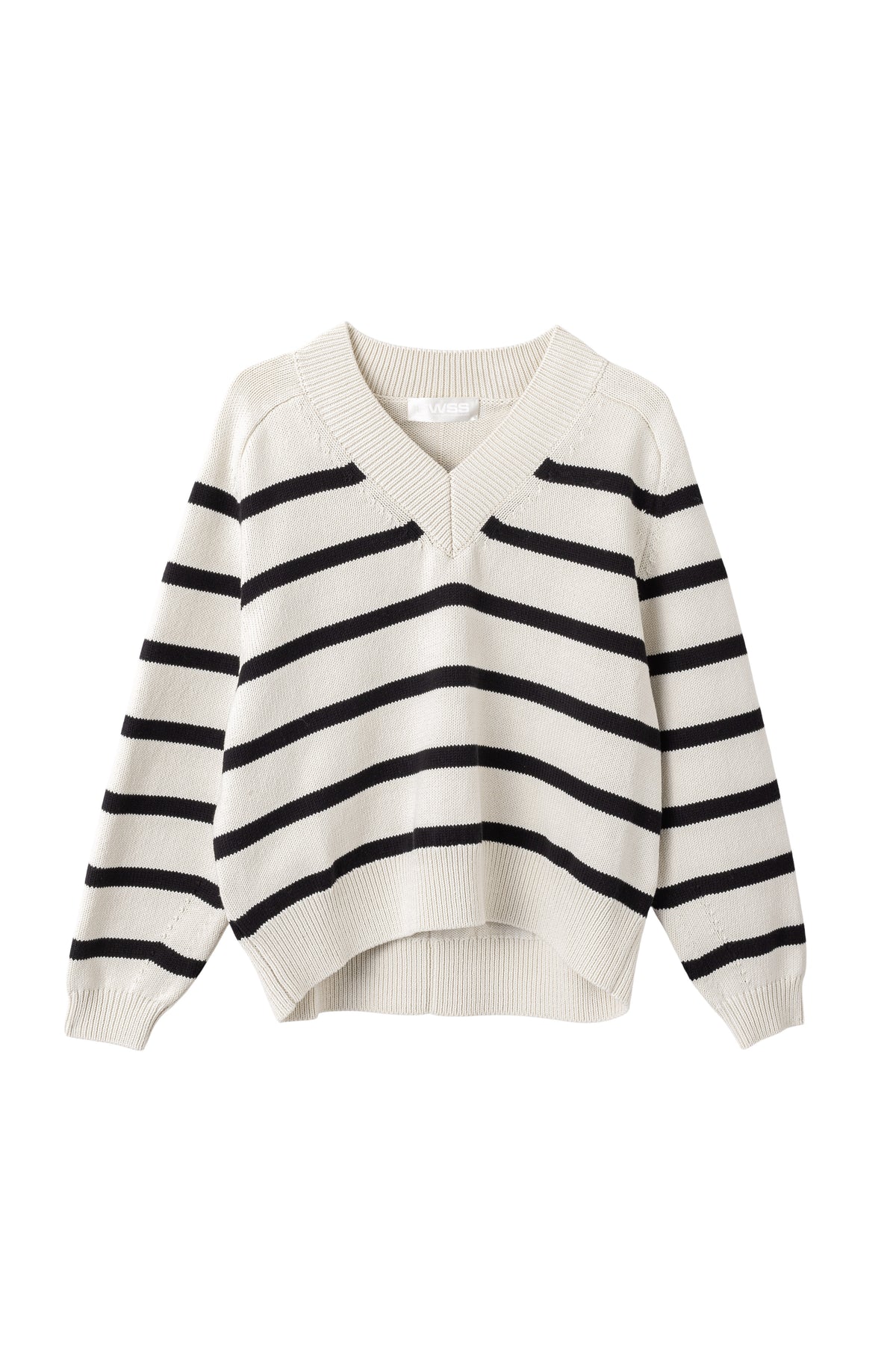 Bayside V-Neck Sweater - Cream Black Stripe