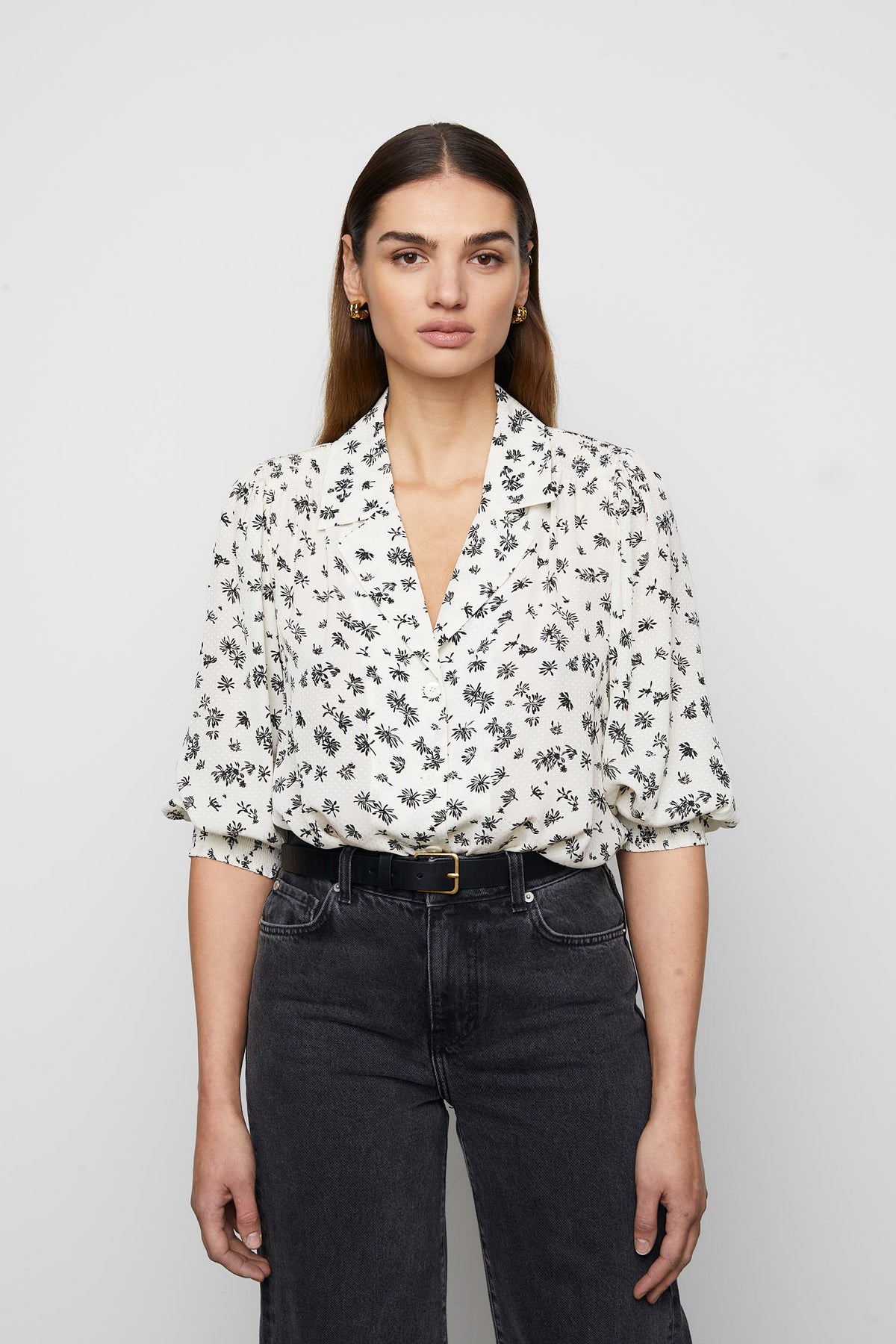 Caria Blouse - Black Dandelion Print