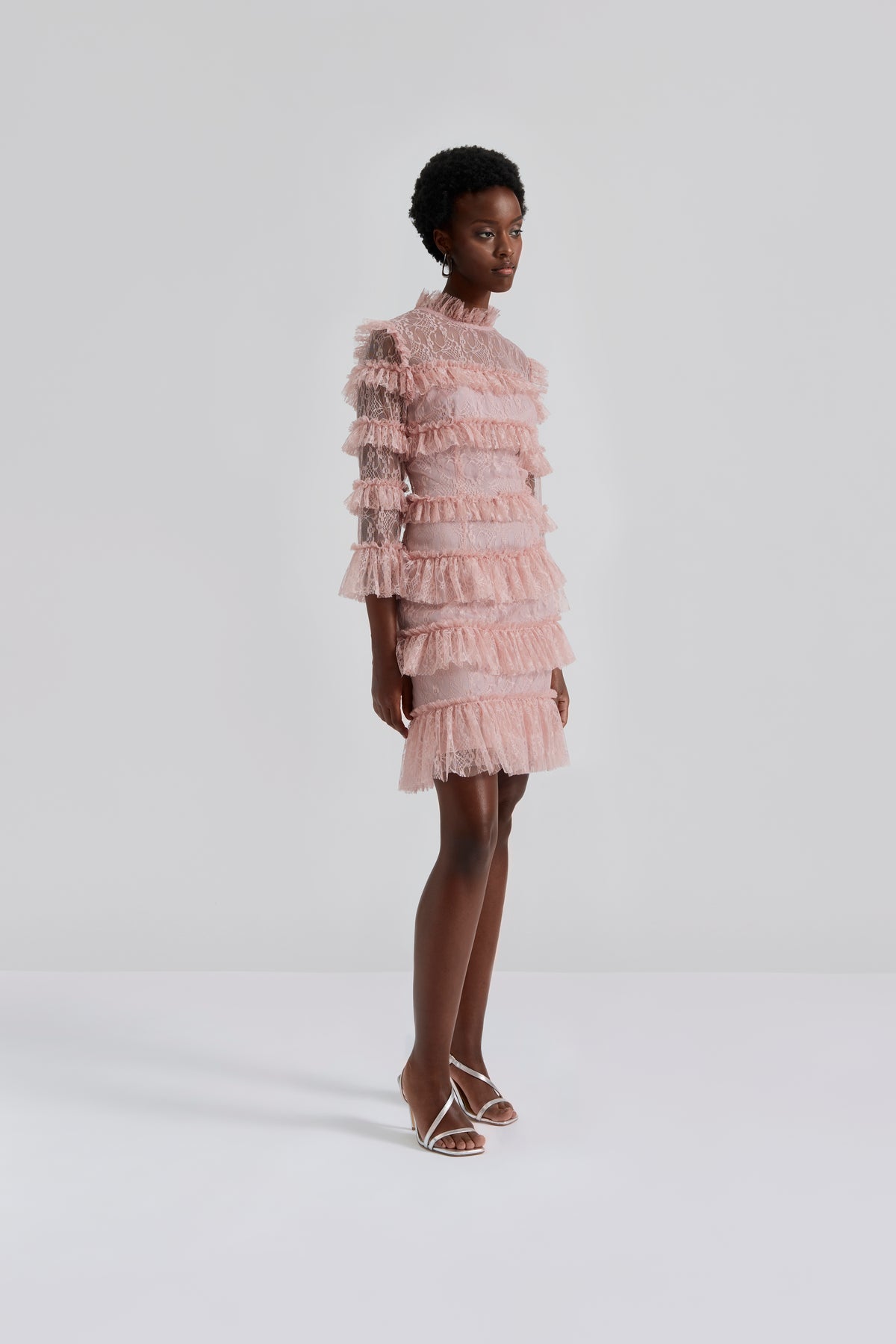 Carmine Frill Mini Lace Dress - Blush