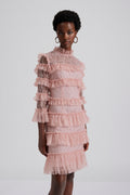 Carmine Frill Mini Lace Dress - Blush