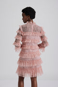 Carmine Frill Mini Lace Dress - Blush