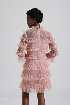 Carmine Frill Mini Lace Dress - Blush