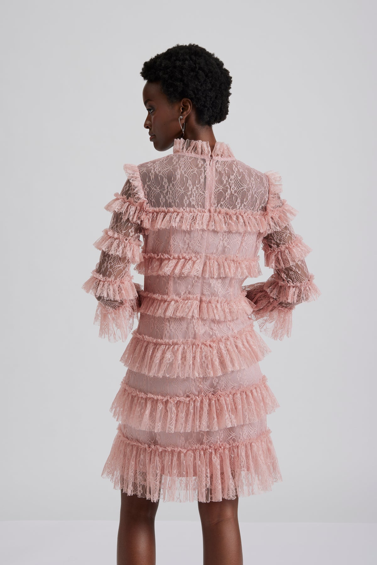 Carmine Frill Mini Lace Dress - Blush