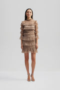 Carmine Frill Mini Lace Dress - Greige