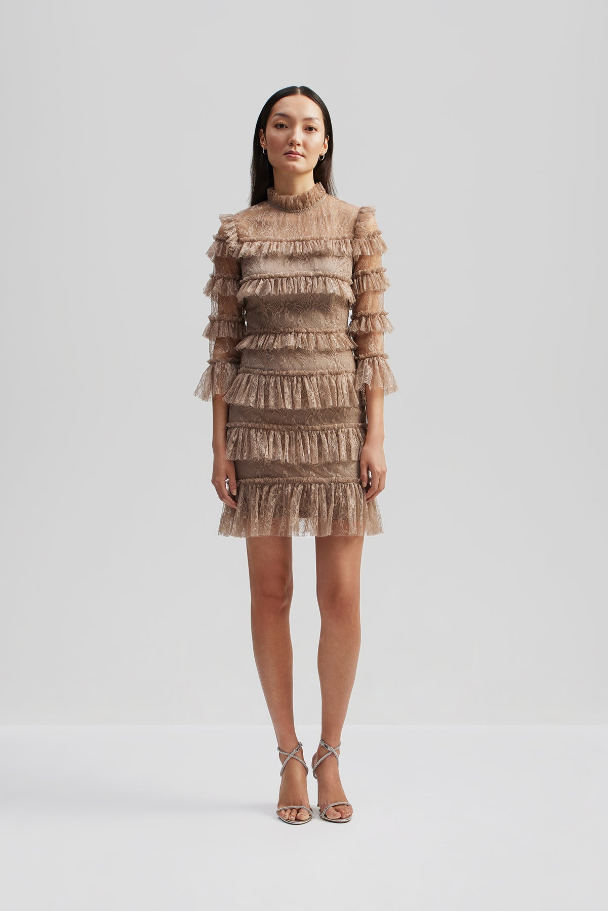 Carmine Frill Mini Lace Dress - Greige