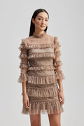 Carmine Frill Mini Lace Dress - Greige