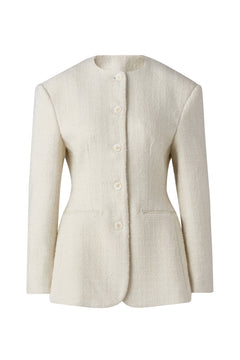 Carol Fitted Round Neck Blazer - Vanilla