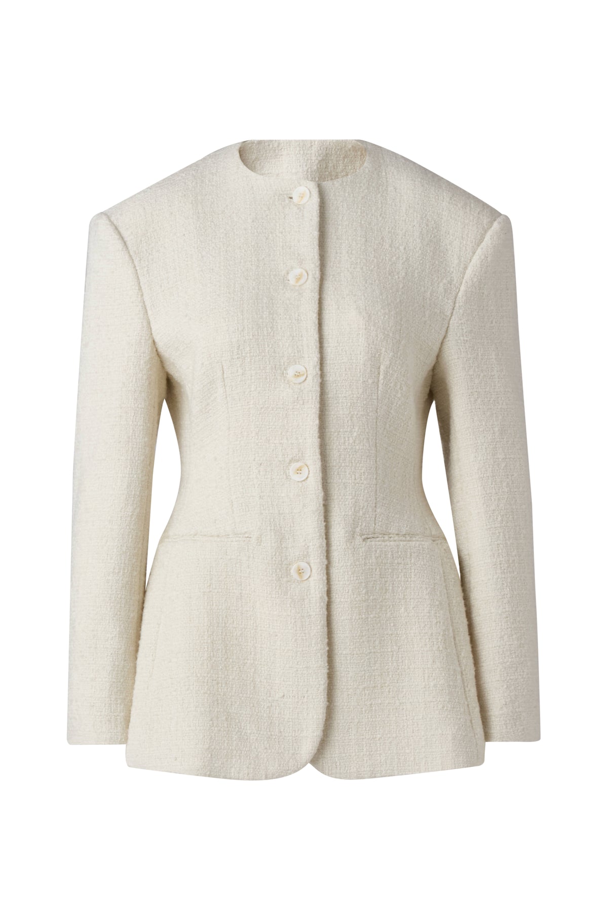 Carol Fitted Round Neck Blazer - Vanilla