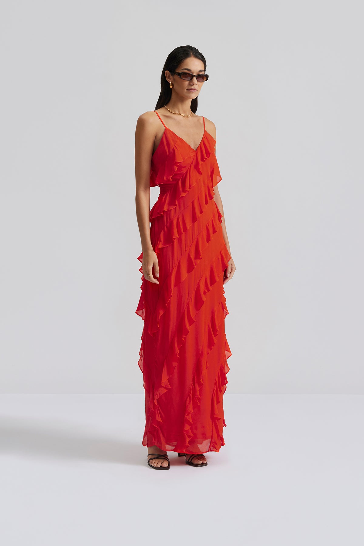Cecily Ruffle-Trimmed Maxi Dress - Summer Red