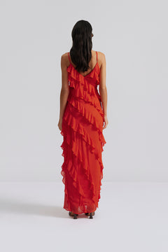 Cecily Ruffle-Trimmed Maxi Dress - Summer Red