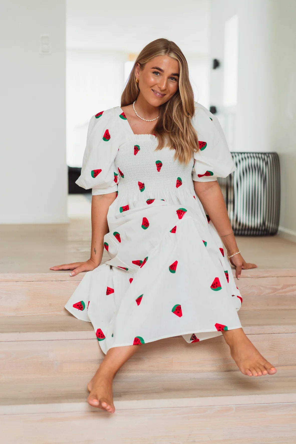 Cheri Fruit Dress - White With Watermelon