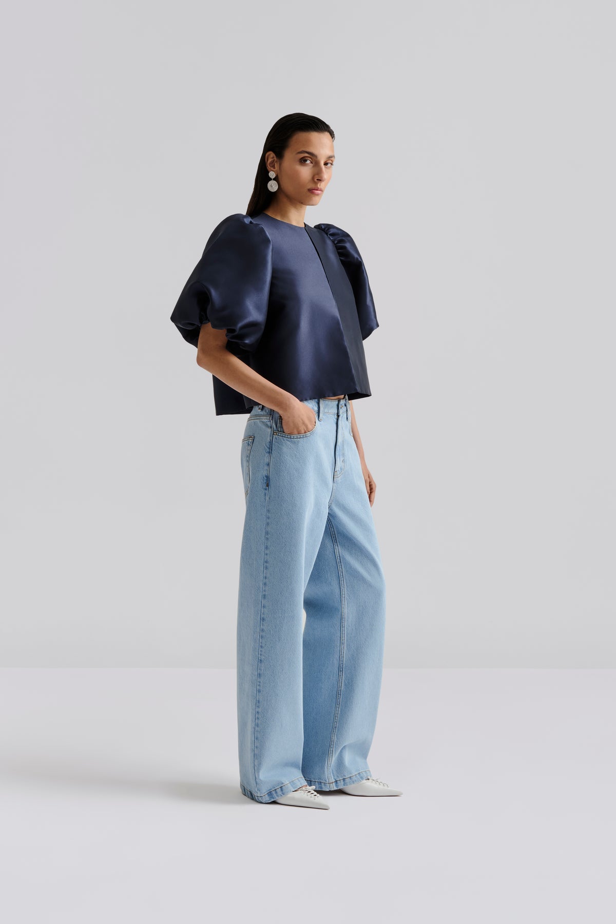 Cleo Puff Sleeve Blouse - Mörkblå