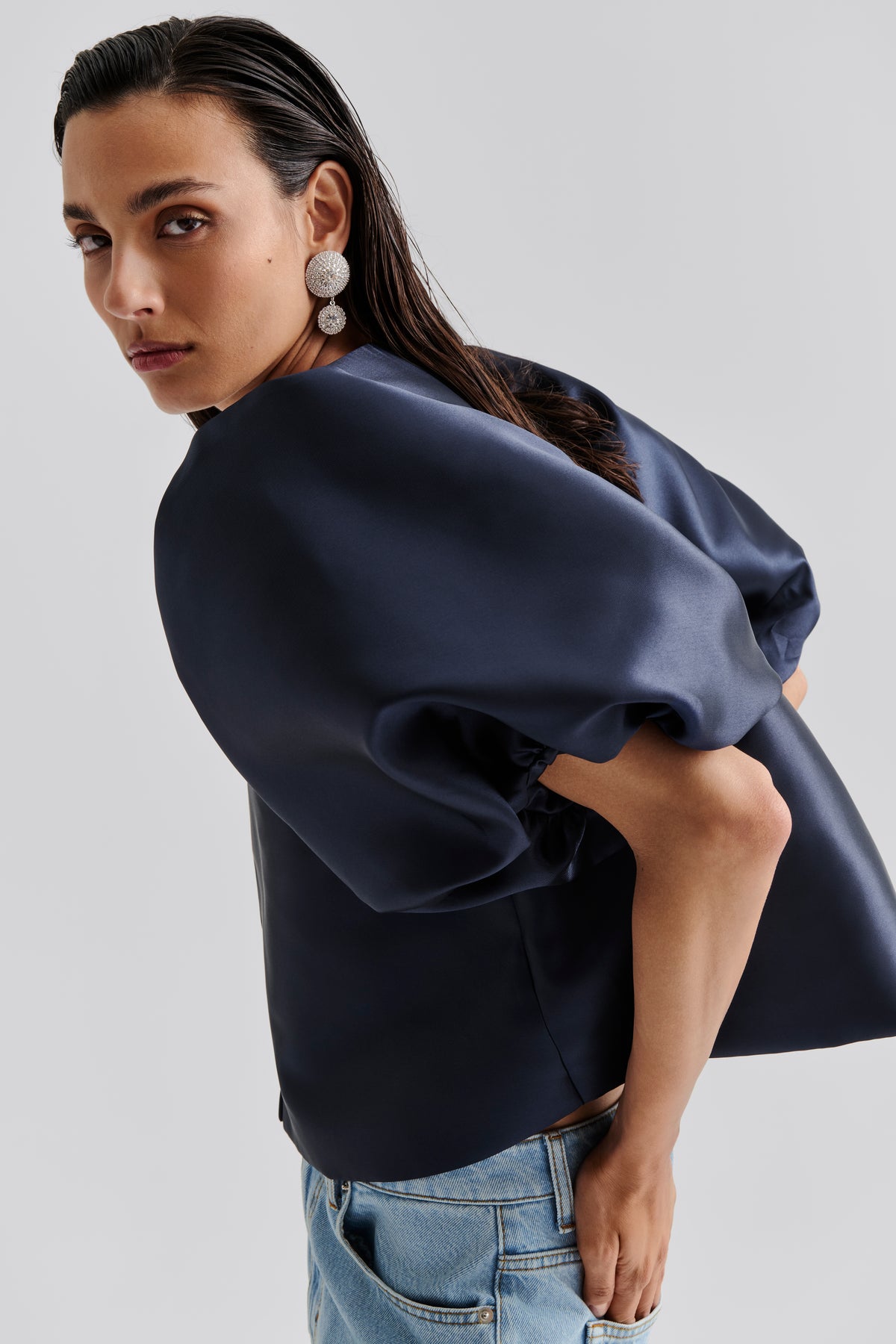 Cleo Puff Sleeve Blouse - Mörkblå