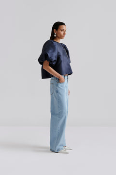Cleo Puff Sleeve Blouse - Dark Blue