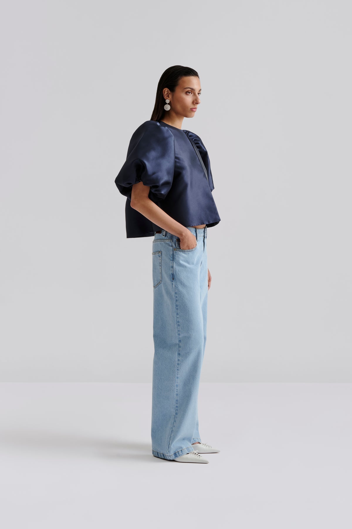 Cleo Puff Sleeve Blouse - Mörkblå