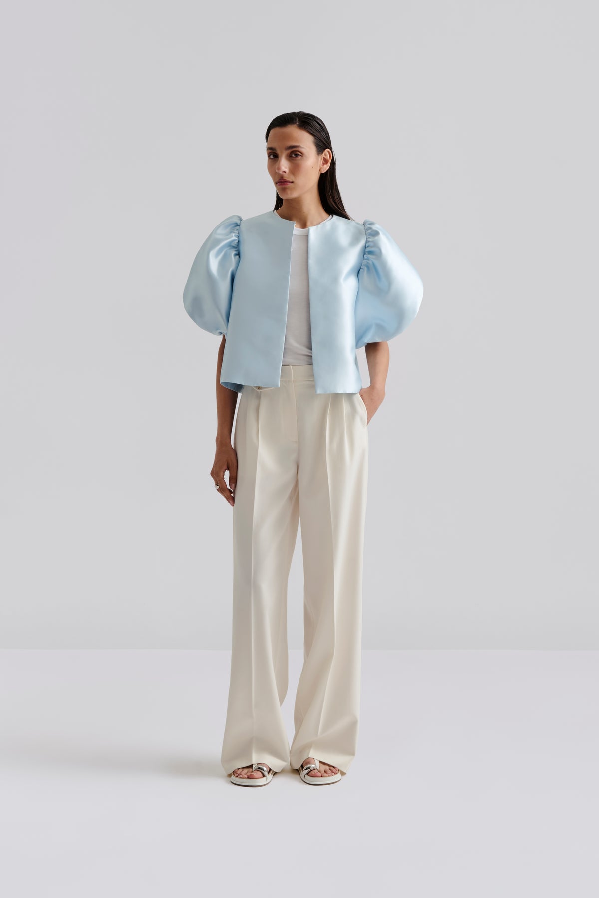 Cleo Puff Sleeve Blouse - Ice Blue